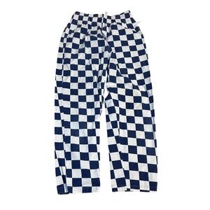 Cookman Chef Pants Navy Blue White Checkered Elastic Waist Mens Size S Small